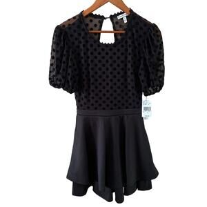 Xtraordinary Black Dress Polka Dot Short Puff Sleeve Sheer Skater Dress Size 3